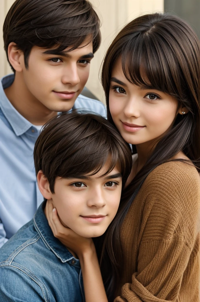 realistic girl, Brown hair, together with a black haired boy