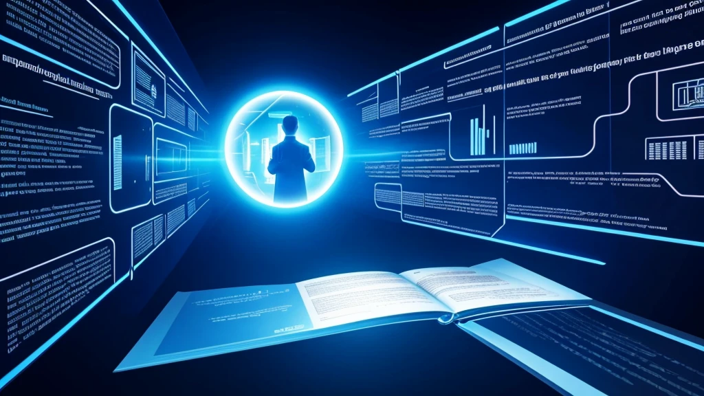 Picture a futuristic scene inside a virtual library of the mind. The backdrop is a digital interface resembling a high-tech library filled with glowing, translucent books hovering in mid-air. In the foreground, a digital avatar of a person with augmented reality glasses is interacting with a holographic display projected from a smartphone.