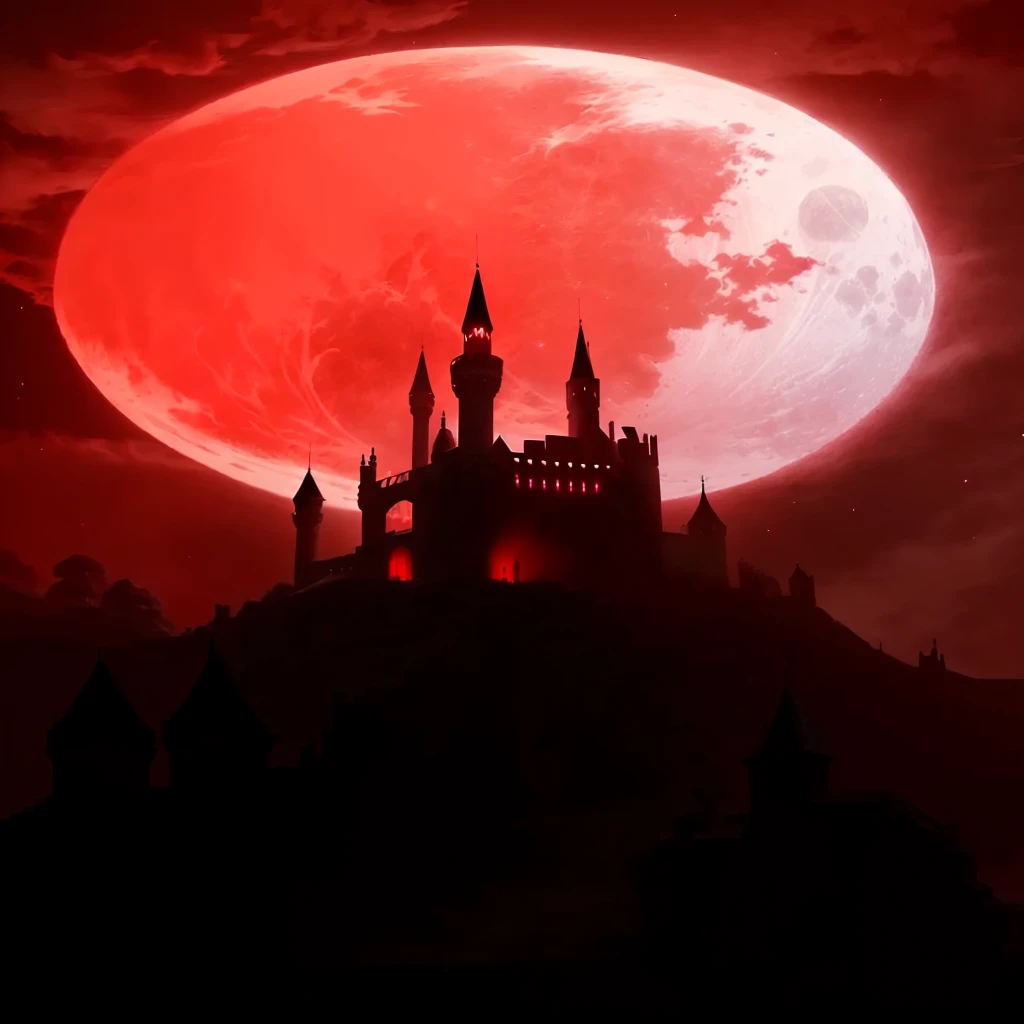 arafed castle with a Luna Roja in the background, castlevania, inspirado en Castlevania, Luna de sangre background, Luna de sangre, blood Luna Roja, praise the Luna de sangre, during a Luna de sangre, full Luna de sangre, bruja de castlevania, huge Luna Roja, Luna Roja, castelvania, Luna de la Generación Roja Sangre, full Luna Roja, Fondo sombrío del castillo