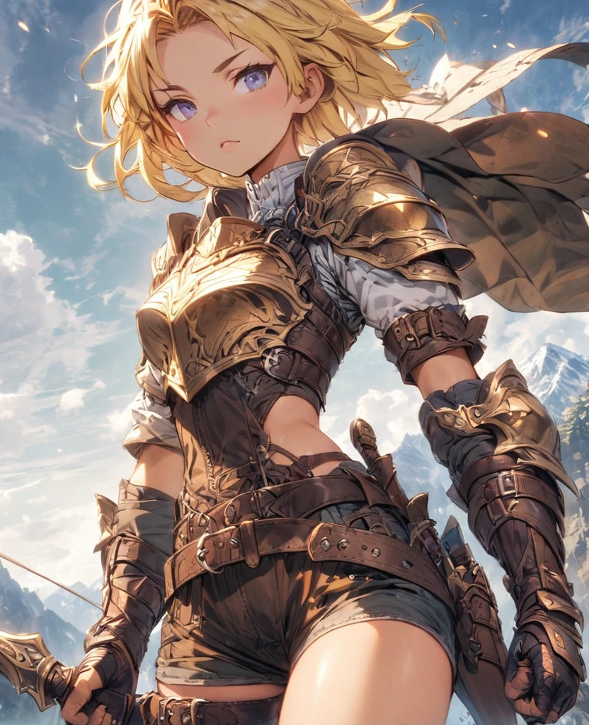 boyish Berry Short Slanted Eyes Thighs Blonde Swordsman Two-Way Short Dagger Leather Armor Giant Shield