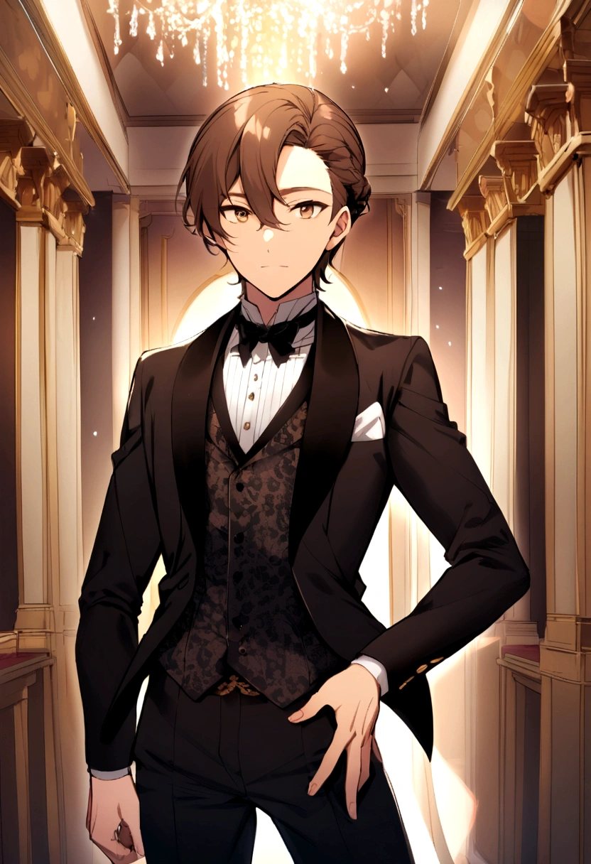 Young male, medium brown hair, eyes browns
