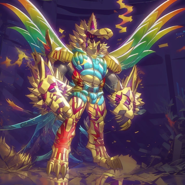(masterpiece. official art. 8k. best quality. detailed full body. full body.)
(situation 1 : dominating The Phoenix Wolf. The Phoenix Wolf is over 1000 meters long. focus giant mechanical Muscular The Phoenix Wolf is trampling the car. Looking down.)
(situation 2 :smoke and flames rising from the destruction in the city)
(Additional details 1: Wearing golden Armor. Cape. Helmet. real texture material. whole body shines like metal. emphasizes the muscles. suit fully made of metal. Robotic suit. no face.).
(Additional details 1.5: The arms are golden. The lower half of the body is golden. The wolf-shaped helmet has sharp fangs. The whole body is golden. The chest area is also golden. There is a ring above the head.).
(Additional details 2: Detailed head. Detailed Body. Detailed abs. gigantic muscles. HYPER MUSCLES. Gigachad Muscular. big muscle. pecs. triceps. traps. unusually developed muscular body. body full of huge muscles. showing off muscles. pectorales enormes. Exaggeratedly huge muscles. huge muscles. long legs.).
(Additional details 3: Spread wings. It has wings. The claws are sharp. Sharp teeth.). He is laughing defiantly. The claws are sharp. Sharp teeth.).
(Additional details 3.5 : nj5furry, He is laughing defiantly. medieval armor.).
(Additional details 4: golden dick, golden cock, golden hyper penis. hyper golden penis. big penis)