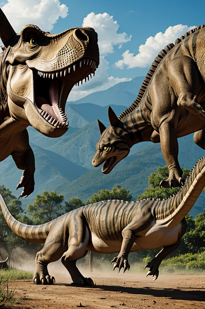 A dinosaur escaping with a cat
