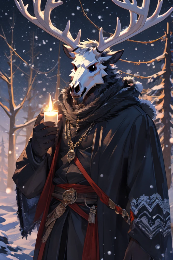 ((masterpiece)) ((male)) ((wendigo)) ((large antlers)) ((winter background))