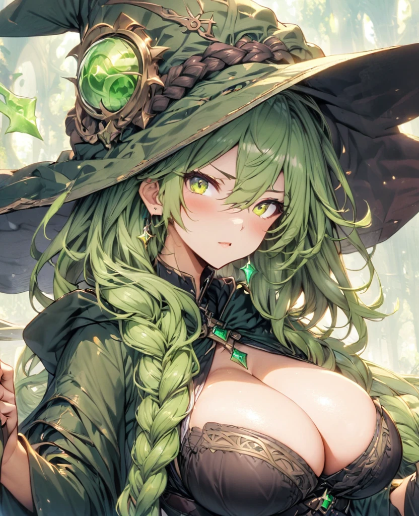 Green Hair Braid Wizard Big Breasts Robe