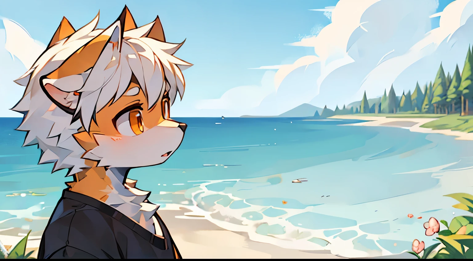 furry,fur,body fur,spring,Solitary,Profile picture,Short sleeve,horizon,White shirt,character focus,Face Focus, White hair, orange fur,Orange eyes,rest,No,No,No,No,No,No,No,No,No,No,No,No,No,No,No,No,No,No,No,No,No,No,No,No,No