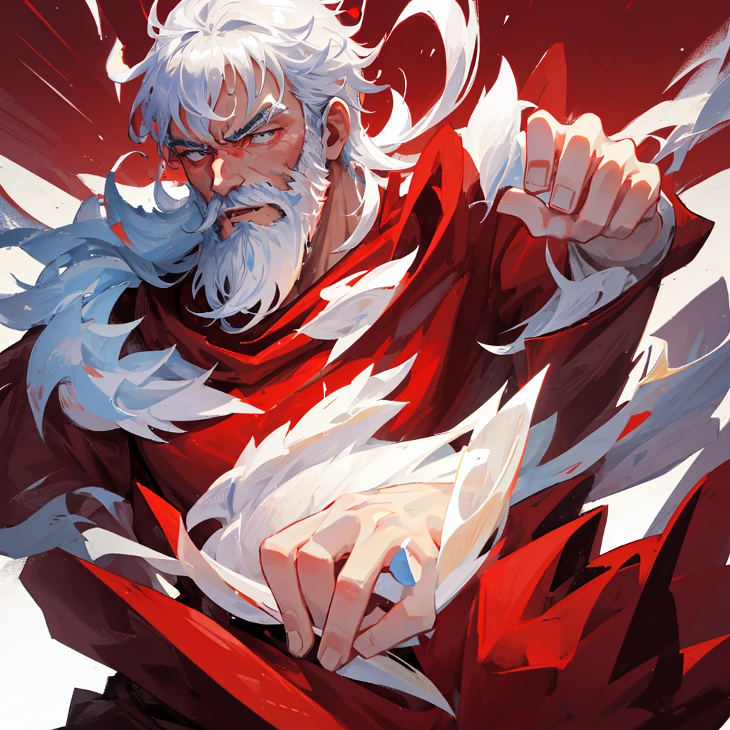 A man with a white beard, High martial arts,Beard,White hair,Boxer,((Pure red background))