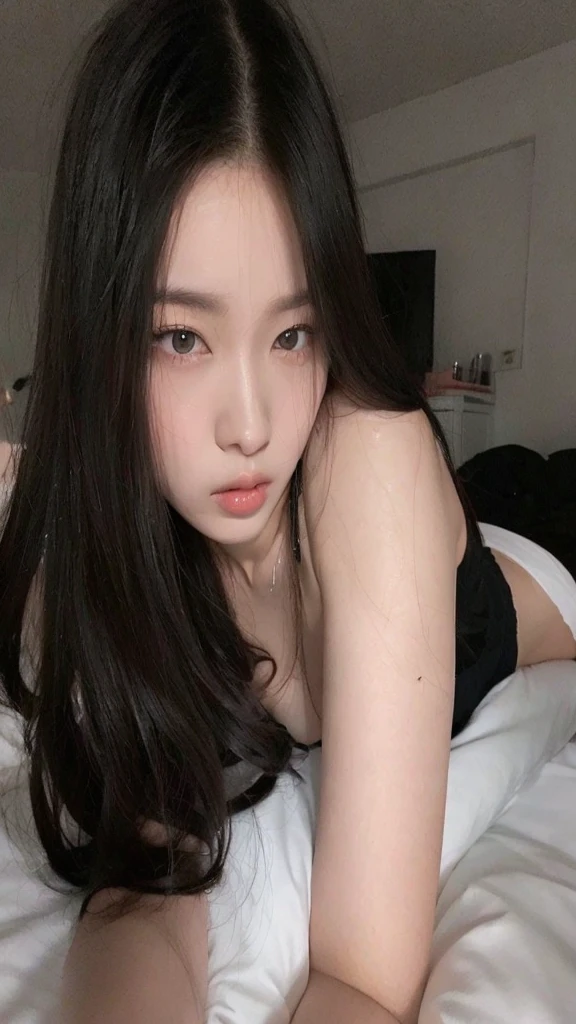 Araffe Asian woman with black hair and 32 inch size breasts posing for a photo, pale milky white porcelain skin, xintong chen, ulzzang, wenfei ye, pale porcelain white skin, 32 inches size breasts, pale snow white skin, korean girl, Chengyou Liu, gorgeous chinese model, instagram model, xision wu,  Chinesa, Heonhwa Choe, 🤤 portrait of , well done makeup, eyes locked, rosto angelical.