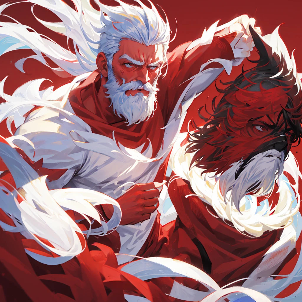 A man with a white beard, High martial arts,Beard,White hair,Boxer,((Pure red background))