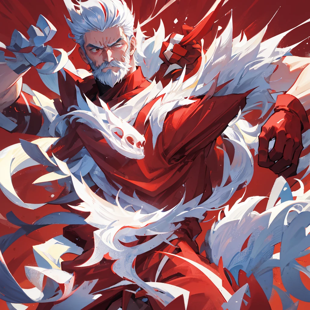A man with a white beard, High martial arts,Beard,White hair,Boxer,((Pure red background))