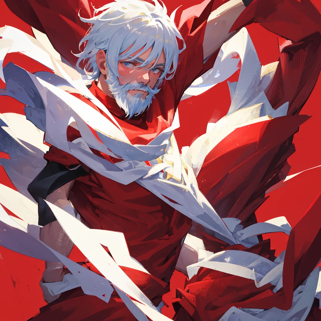 A man with a white beard, High martial arts,Boxer,((Pure red background))