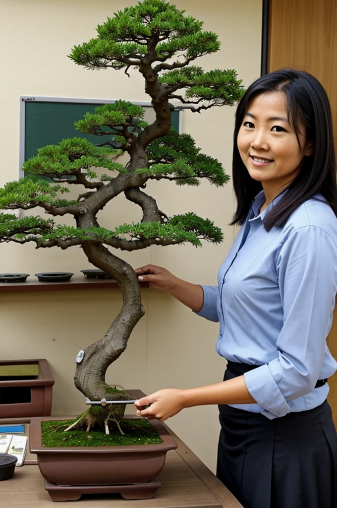 Mathematics teacher making bonsai