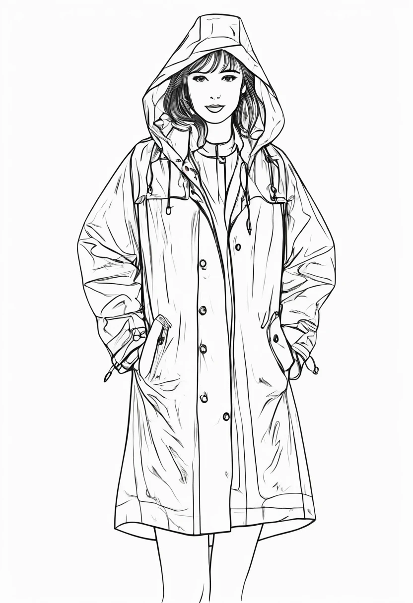 Raincoat, jewelry, white background, line drawing illustration, no people