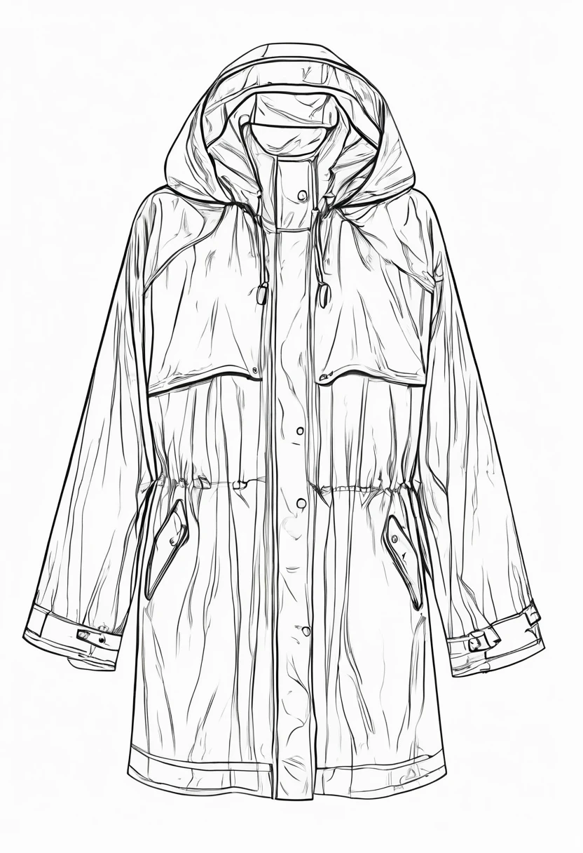 Raincoat, jewelry, white background, line drawing illustration, no people
