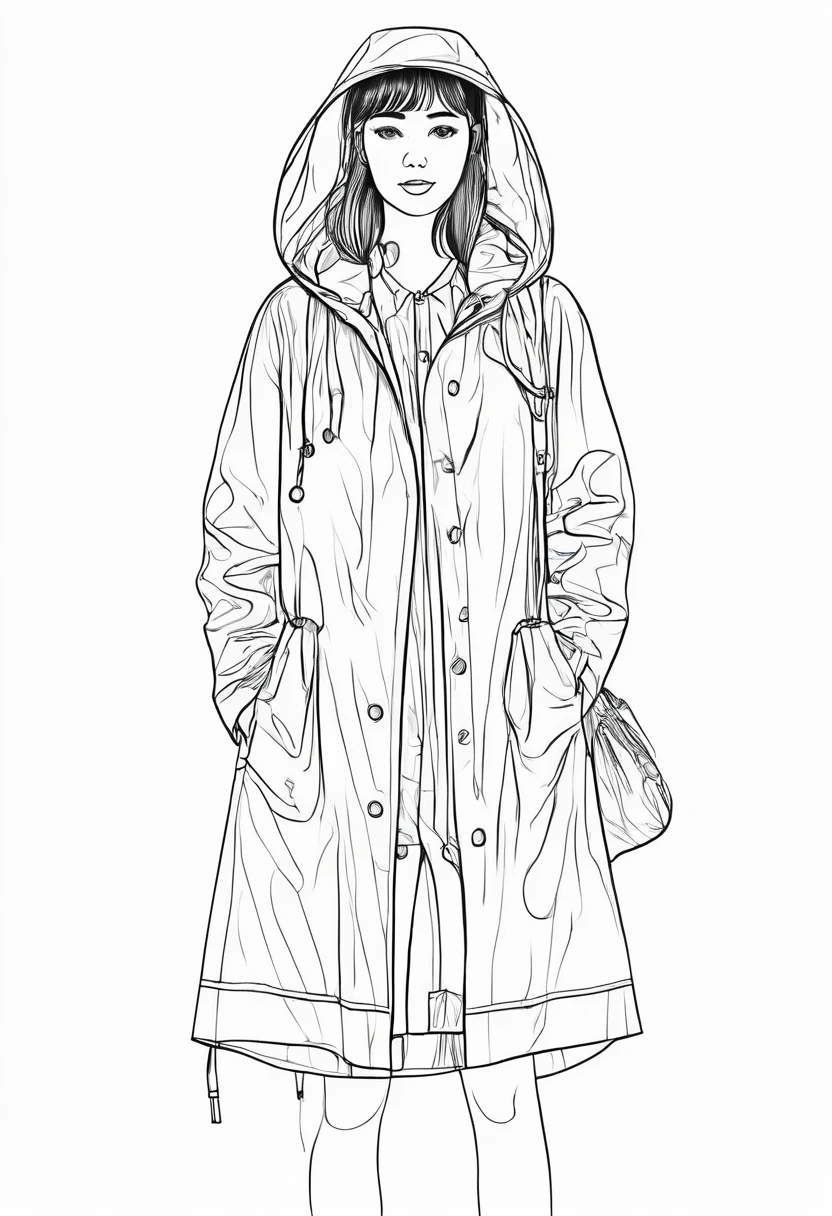 Raincoat, jewelry, white background, line drawing illustration, no people