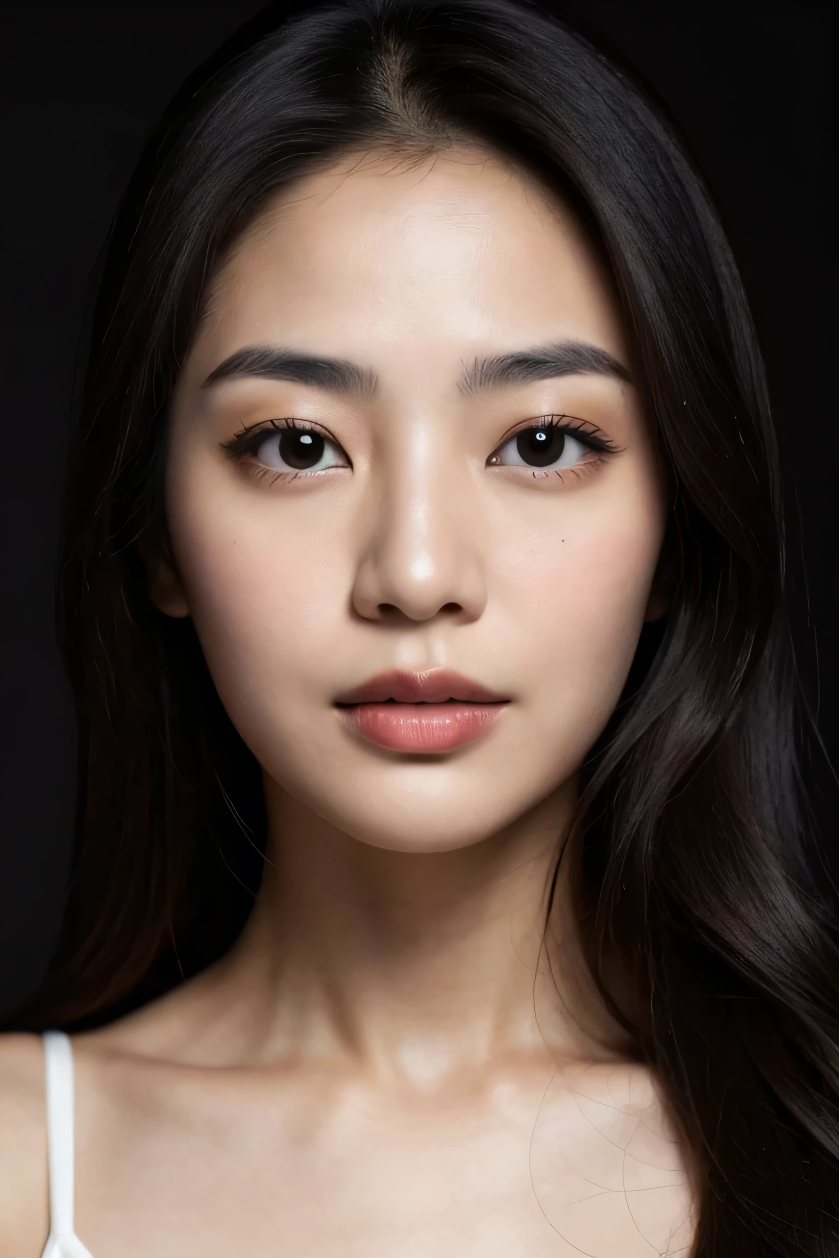face perfect, beautiful face of a Korean woman, 40 years old, with black background
