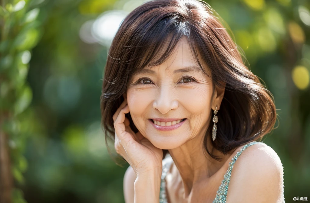 60 years old、smile、Lady、Elegant、Elegance、Shining eyes、stare、