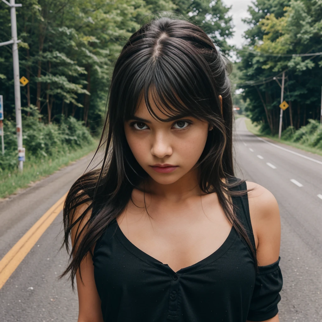 road, girl, scene of being spoken to, troubled, big
