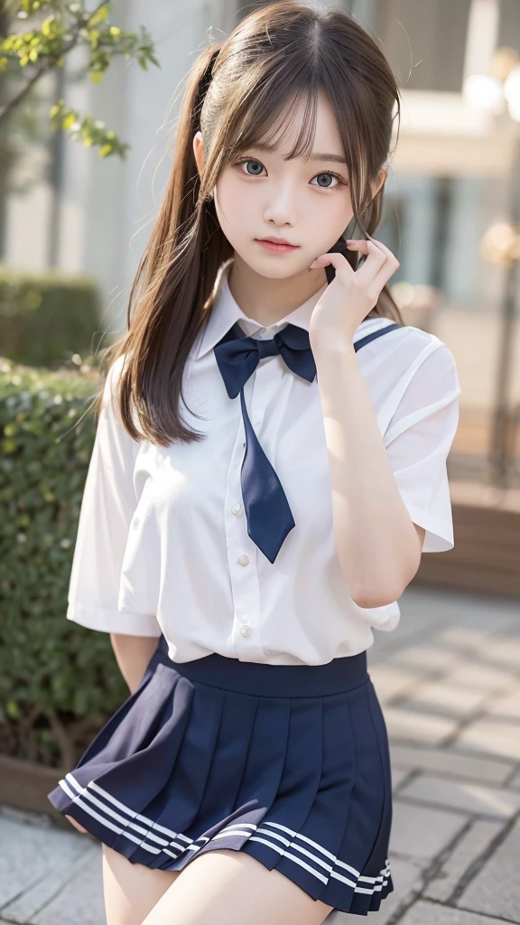 tmasterpiece,top-quality,offcial art,Highly detailed CG Unity 8K wallpapers,Like schoolgirls, girl,very delicate beautiful,超A high resolution,(realisticlying:1.4),Golden hour lighting,(The upper part of the body),(Platinum shorthair:0.8),(puffy eye),looking at viewert,facingfront,ssmile,JK skirt,Uniforms,(jiayi:1.5), tmasterpiece, best qualtiy, RAW photogr, realisticlying, the face, Incredibly Ridiculous res, beuaty girl, depth of fields, A high resolution, ultra - detailed, finedetail, The is very detailed, Extremely detailed eyes and face, Sharp pupils, realistic pupil, tack sharp focus, cinmatic lighting