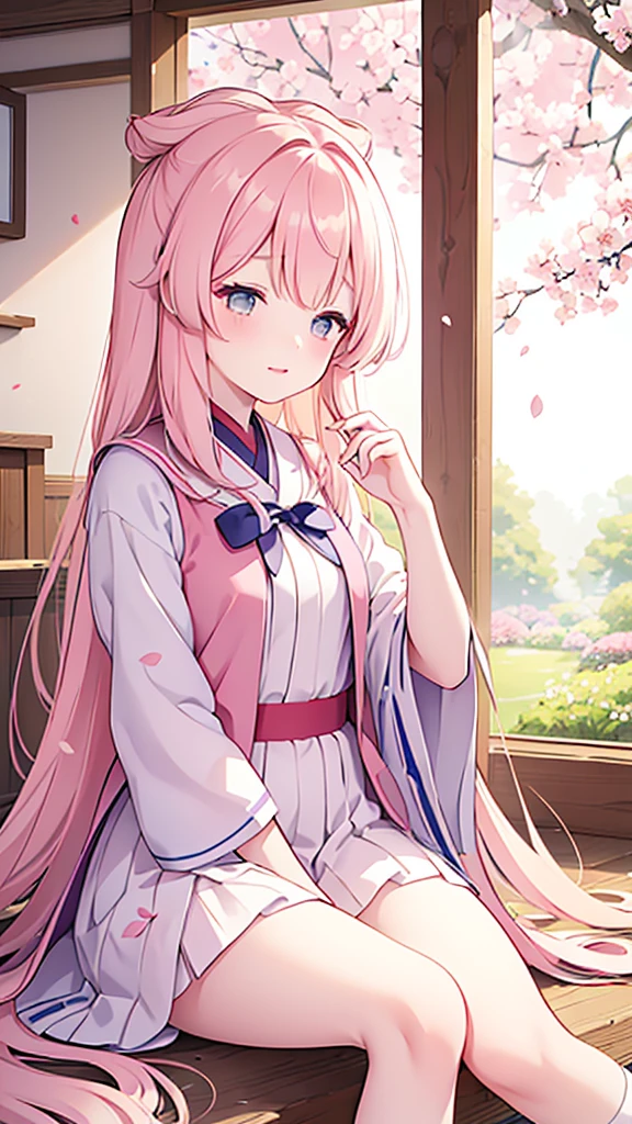 Name: Sakura-Megumi
Element: VERDANTHIA
Description: A gentle, garden-loving kunoichi from the Hidden Leaf Village, enforcement of peace and harmony, known far and wide for her sacred role in the blooming of cherry blossoms.
Prompt: ((((Majestic, tranquil, surrealtechnicolorfantasy)))), 1girl, romantic, sitting, (long, wavy cherry blossom pink hair, pink petals in hair, rosy cheeks), decorated kimono, (green eyes), ((glowing_eyes)), (((ultra detailed face:0.9, wide red lipstick, expressive lips))), alongside blooming cherry blossom tree, ((small bust)), ((long eyelashes, closed eyes half-lidded, ink diluted signs on her vest mentoring students)), ((contemplative expression, holding a scroll portraying old traditional techniques)), 23 years old, ideal resplendent background, ((calm)), ((translucent papery dichroic petals effect)), (((natural lighting, gentle sun casting plastic filtered dappled light through slightly translucent sails)))