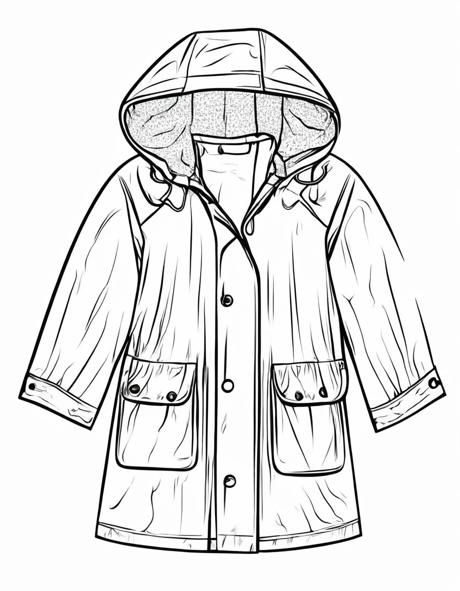 Children's raincoat, white background, line drawing illustration, no people