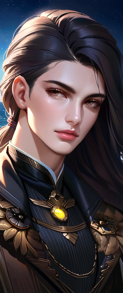 black sea, realistic, moonlight, atmospheric, kindness from overwatch, character Portrait, Portrait, close up, concept art, complicated details, Highly detailed,