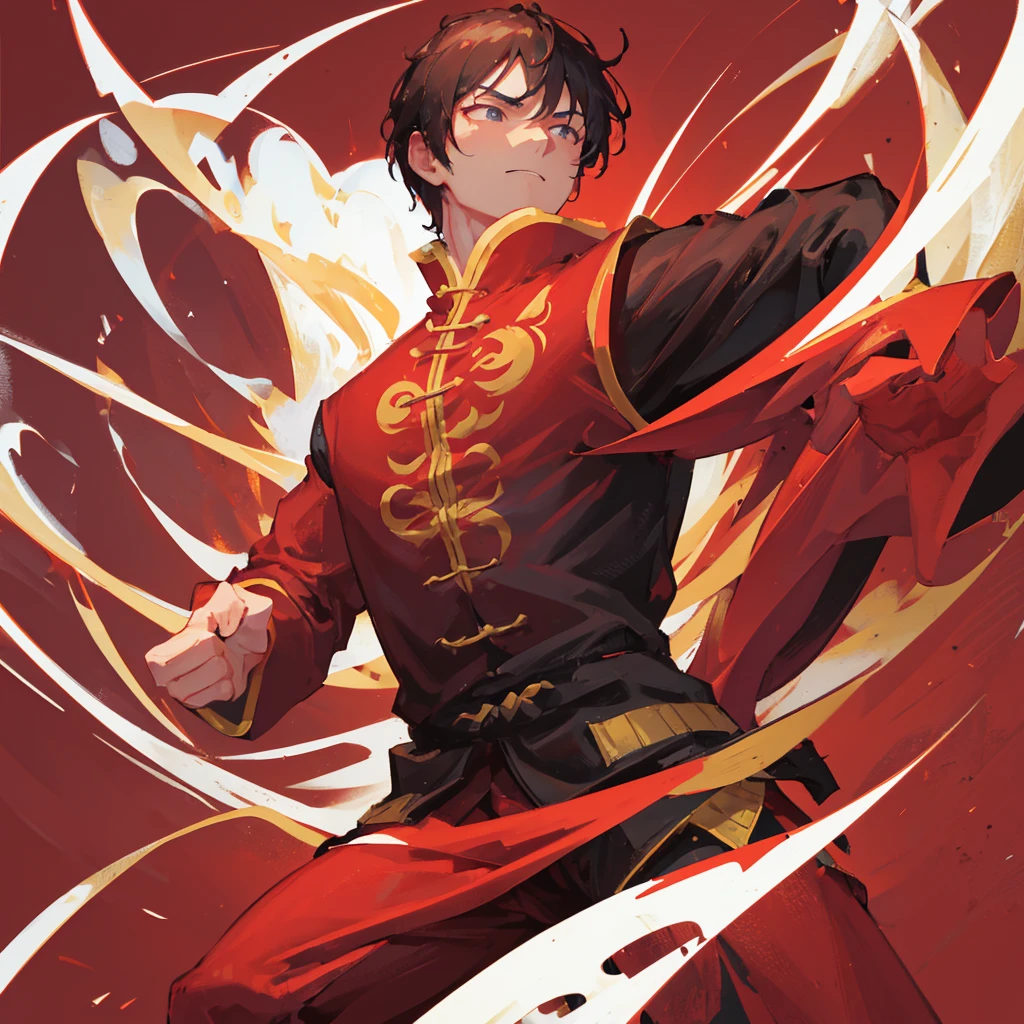 A Chinese Kung Fu Master,male,strong,((Pure red background))