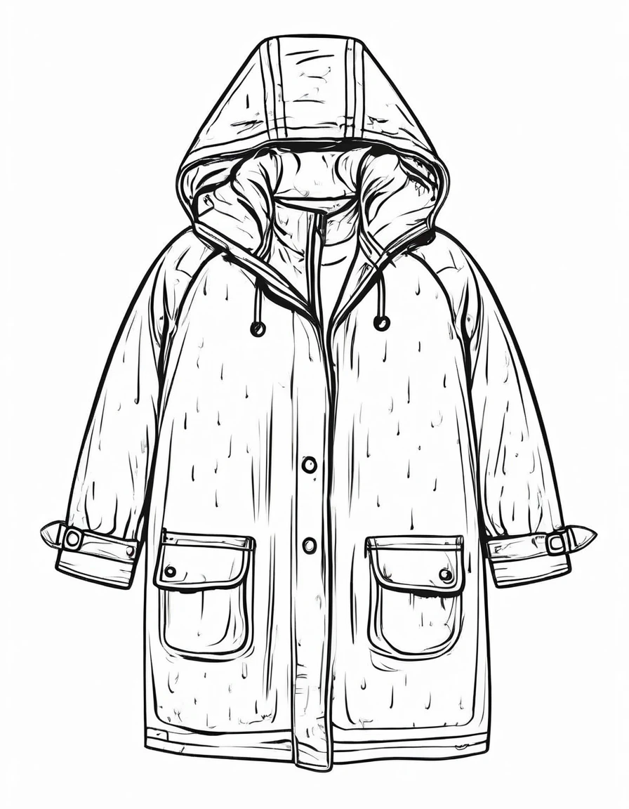 Children's raincoat, white background, line drawing illustration