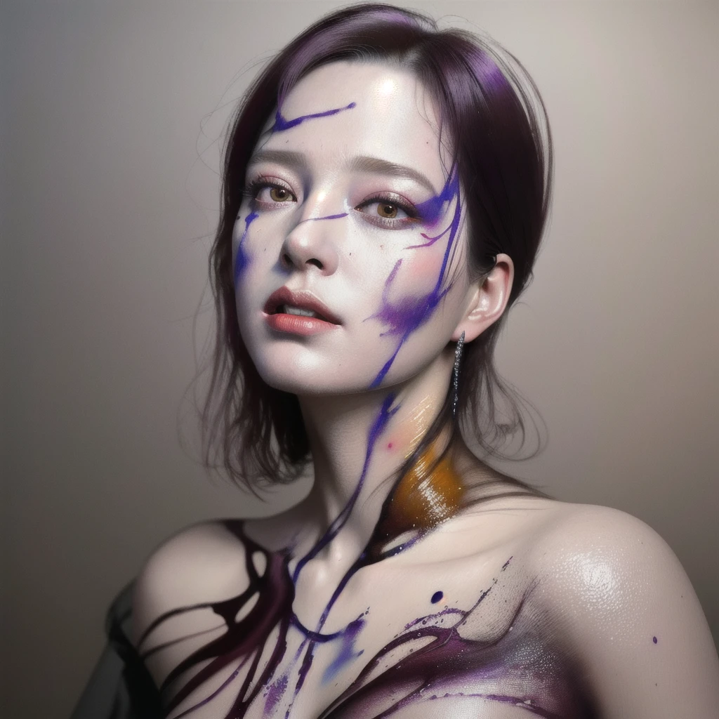 Android Beauty, Powerful paintings inspired by Francis Bacon, Ultra-realistic surrealism, Hyperrealism, fear, art, hyper real painting, Realistic illustration painting, カラフルなHyperrealism, Hyper-realistic digital art