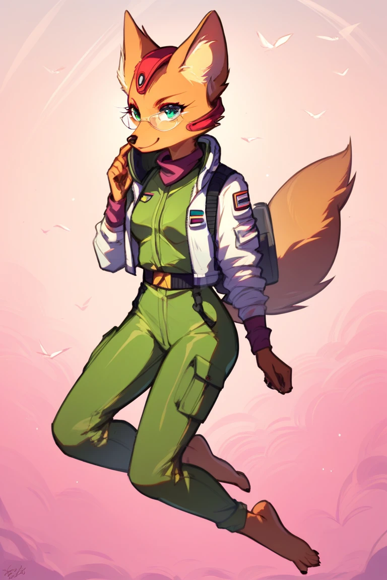 score_9, score_8_up, score_7_up, 1girl, solo, Fara phoenix, furry, military base, flight suit, barefoot, aviator glasses,