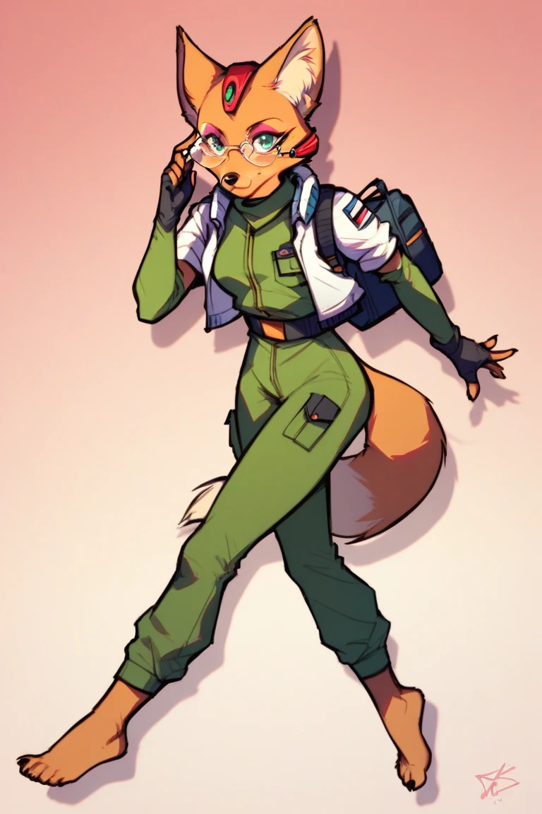 score_9, score_8_up, score_7_up, 1girl, solo, Fara phoenix, furry, military base, flight suit, barefoot, aviator glasses,