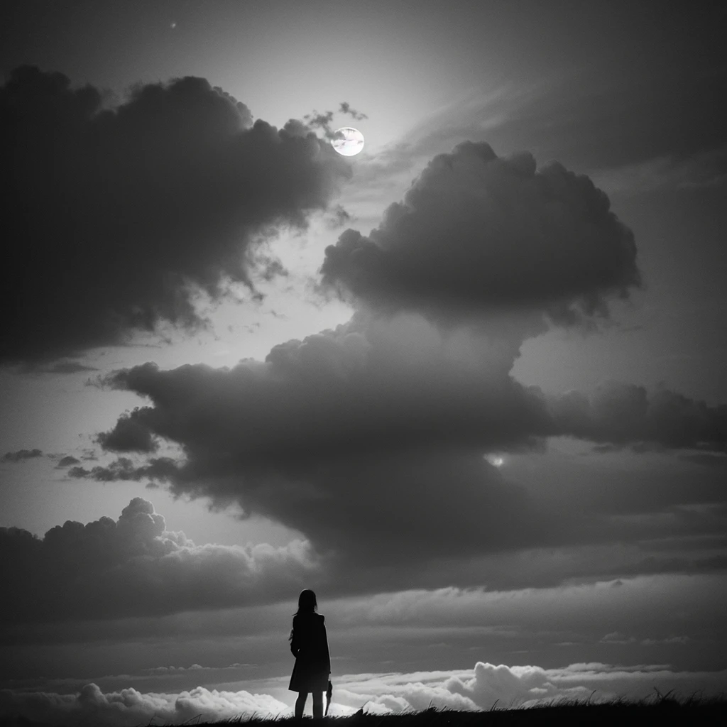 a dramatic full moon in a cloudy night sky, dark moody clouds, atmospheric dim lighting, dramatic cinematic lighting, high contrast, dramatic shadows, hyper realistic, award winning photograph, 8k, masterpiece, best quality