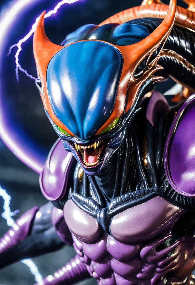 (((Extreme close-up Xenomorph Alien the eighth passenger fusion with(((thundercats))) universe Dragon Ball Z front images Color Splash)))