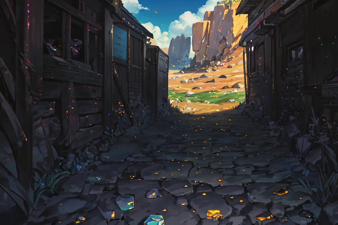 summer, rocky area, rock formation, diamond rock, diamonds stuck on the floor (illustration : 1.0), Narrative construction, realistic lighting, HD detail, masterpiece, best quality best, (Highly detailed CG integrated 8k wallpaper), rocky area, diamond pillar, diamond rocks
