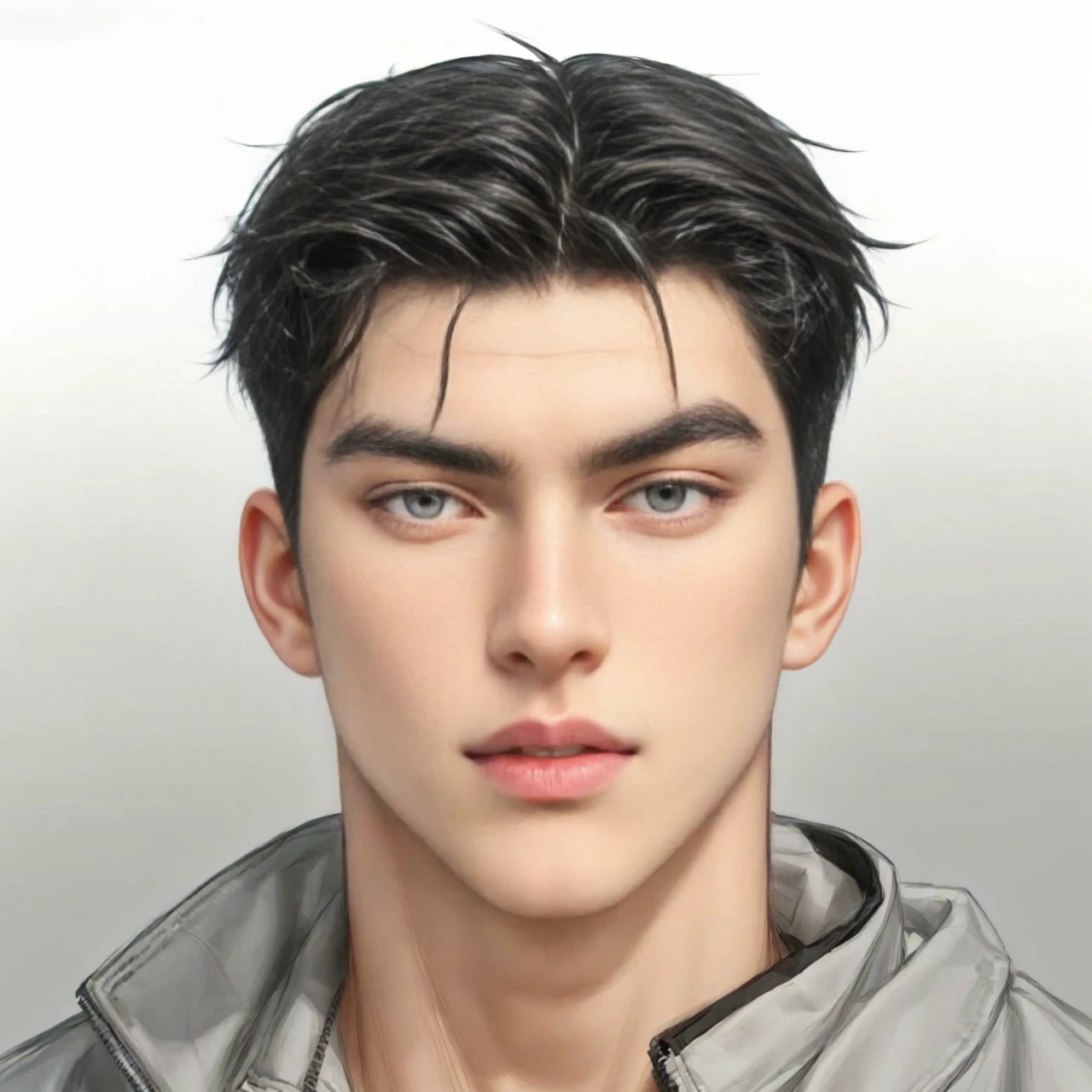 masterpiece, 1boy, adult, handsome, black hair, undercut hair, perfect face, detailed eyes and face, black eyes, clean shaved, muscular, capturing a rural atmosphere, dynamic lighting, unreal engine 5, jacket, angry
