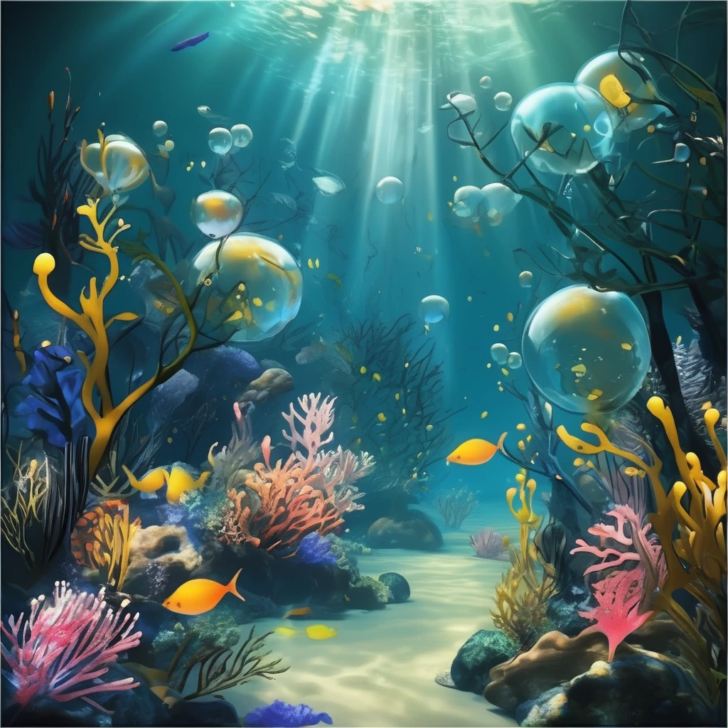 Beautiful deep sea at your command、lots of bubbles、Air bubbles、Light、