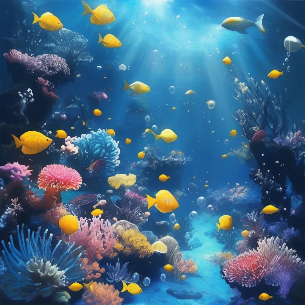Beautiful deep sea at your command、lots of bubbles、Air bubbles、Light、