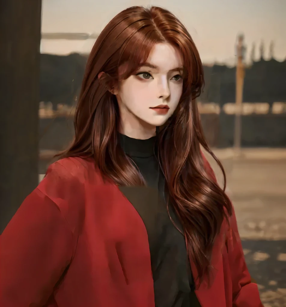Reddish brown hair,Long fluffy hair