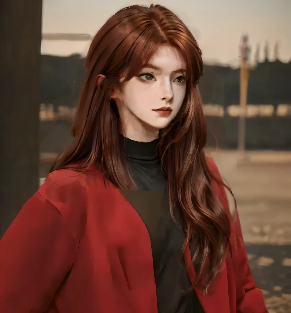 Reddish brown hair,Long fluffy hair