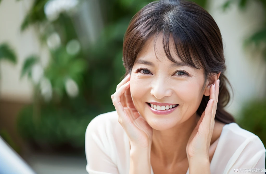 50 years old、smile、Lady、Elegant、Elegance、Shining eyes、stare、