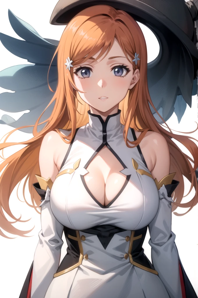 portraite, standing alone focus, standing alone, close up, (White background, simple background, simple background:1.3), gazing at viewer, (parted lips:1.2), (lighting sun, Ablaze, sunshine light
:1.2)
EFT_BLEACH_orihime, 1 girl, Inoue Orihime, standing alone, long hair, hair orange, grey-eyed, don, breastsout, detached sleeves, hair ornament, torn garments, large breastsout, white don, bared shoulders, hair clip, purples eyes, ssmile, glad, facing the front,
