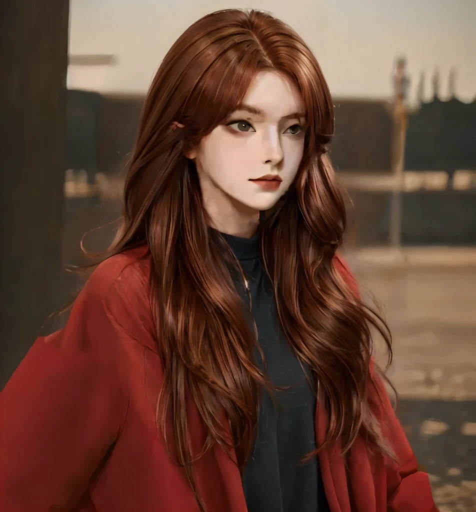 Reddish brown hair，Long fluffy hair