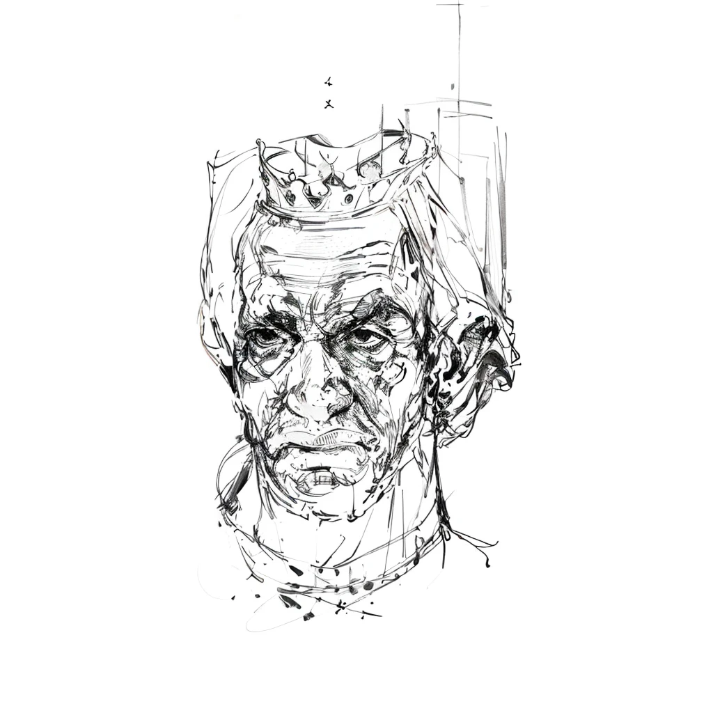 Chess tower man, sketch, black ink