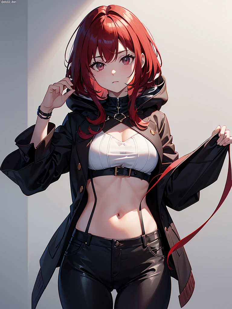 Beautiful girl, one, anime, ginger, bed, girlfriend, goth, hoodie, panties, choker