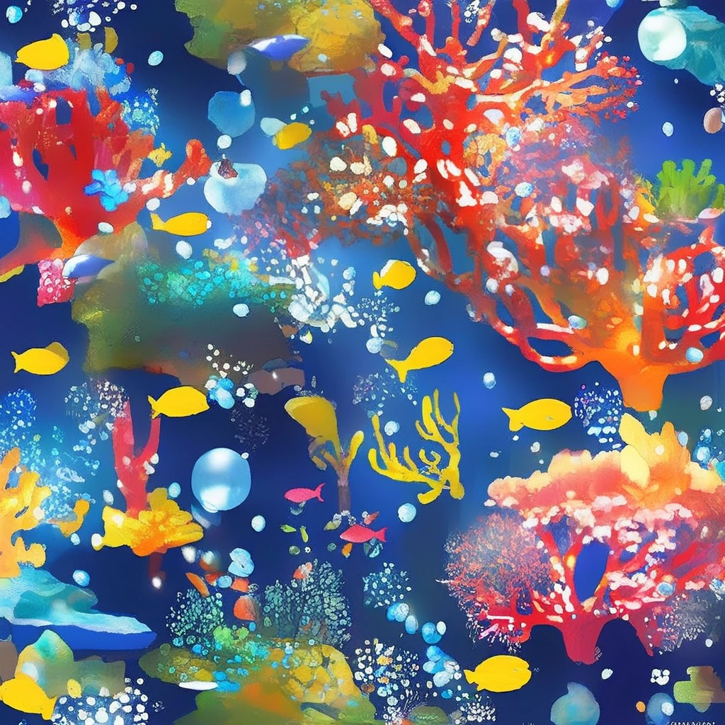 Beautiful deep sea at your command、lots of bubbles、Air bubbles、Light、Coral Reef、Round feeling