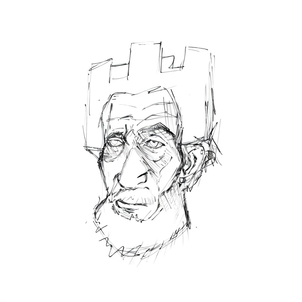 Chess tower man, sketch, black ink