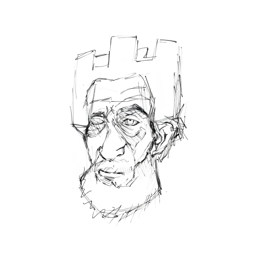 Chess tower man, sketch, black ink