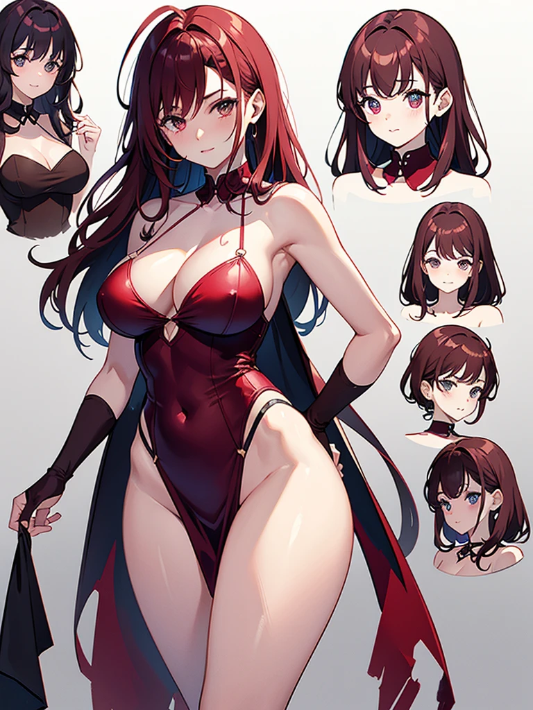 Toned body, Wine red hair, one big woman,Updo, Nervous,Cowboy Shot, sketch (Character design sheet, same characters, whole body, Three-View, front, ~ ~ ~ side, return),(Very bright:1.1), White Background, [1 Girl:7], (Tilt your head:1.2), ([sketch|watercolor \(Moderate\)]:1.15), (Ink blotches:1.1), (pale:1.2), Chaotic Abstract Background, Vector Trace, Gradient Blending, Bright colors, that&#39;wonderful, Very detailed, Complex, (Very low contrast:1.4)