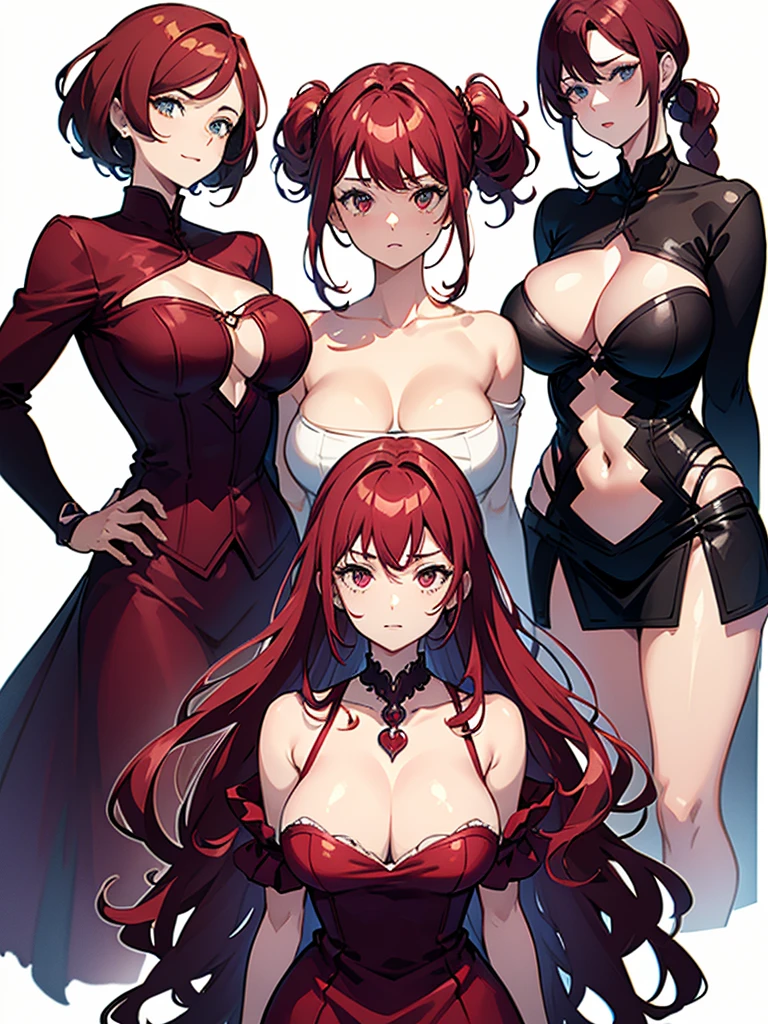 Toned body, Wine red hair, one big woman,Updo, Nervous,Cowboy Shot, sketch (Character design sheet, same characters, whole body, Three-View, front, ~ ~ ~ side, return),(Very bright:1.1), White Background, [1 Girl:7], (Tilt your head:1.2), ([sketch|watercolor \(Moderate\)]:1.15), (Ink blotches:1.1), (pale:1.2), Chaotic Abstract Background, Vector Trace, Gradient Blending, Bright colors, that&#39;wonderful, Very detailed, Complex, (Very low contrast:1.4)