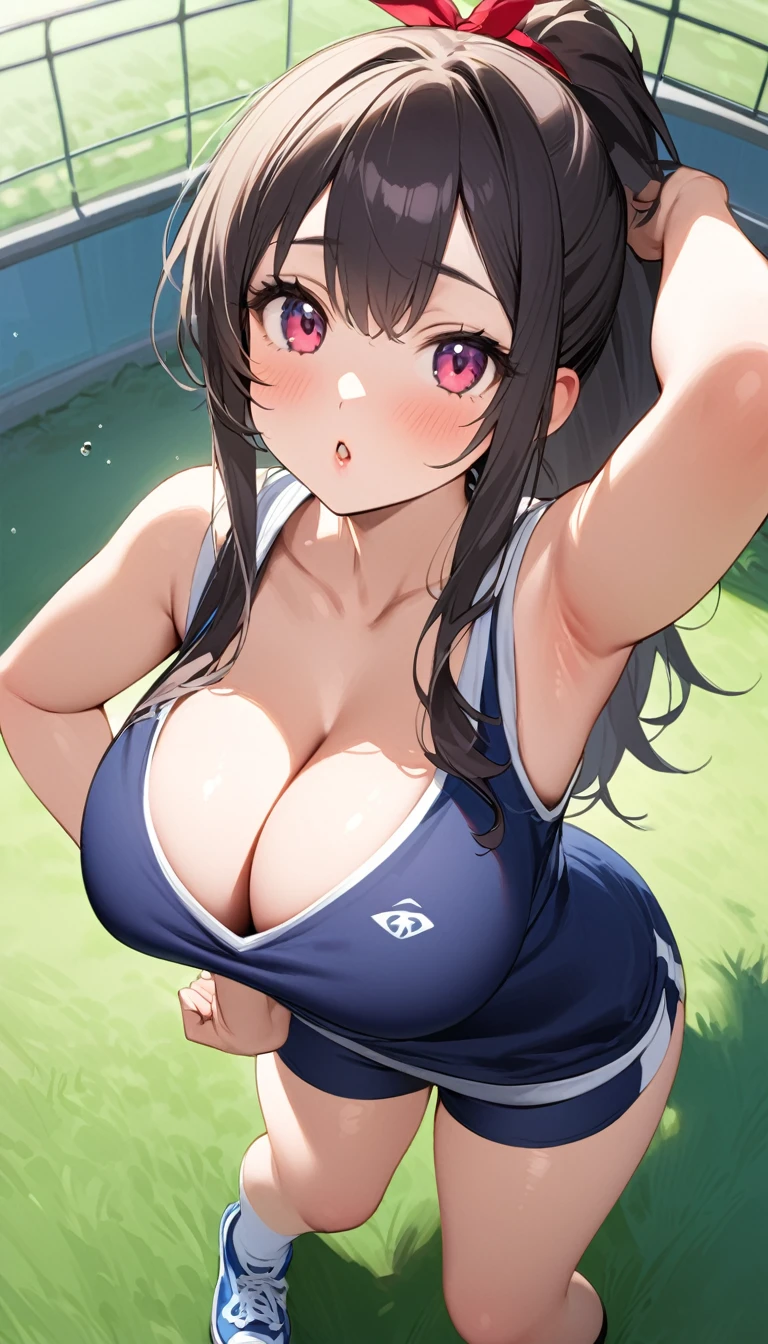 {{{{{16k,Ultra High-resolution realistic photograph of neat virgin first-year junior high school girl's in School-designated gym uniform with junior high ribbon as pretty as a actress in Grass schoolyard, She's in the first year of middle school, but she's too well developed, her cleavage tits are too beautiful, When she rolls up her gym clothes from the bottom her shyly hidden big tits come out in a plop, She's a virgin but she's popular popular popular and she just has an aura of being popular}}}}},{{Extremely detailed}},{{{{{dye her cheeks flush and integrated her head pure small, thick lips, Enchanting thick gross idol's Lips, She's a volleyball player so she has big boobs}}}}},{{{{{dark colored bang ponytail hair}}}}},{{{{{She get more attractive and smoother her body, her expression and appearance are transformed into that of a pure, Her white tits are so fluffy, and are depicted in great detail, but her sex appeal from her cleavage fills the schoolyard, her bodyline and tits and hips are getting cuter and cuter, She has been reborn as a pretty one-in-a-thousand-year girl with a sparkling aura of cuteness}}}}}
